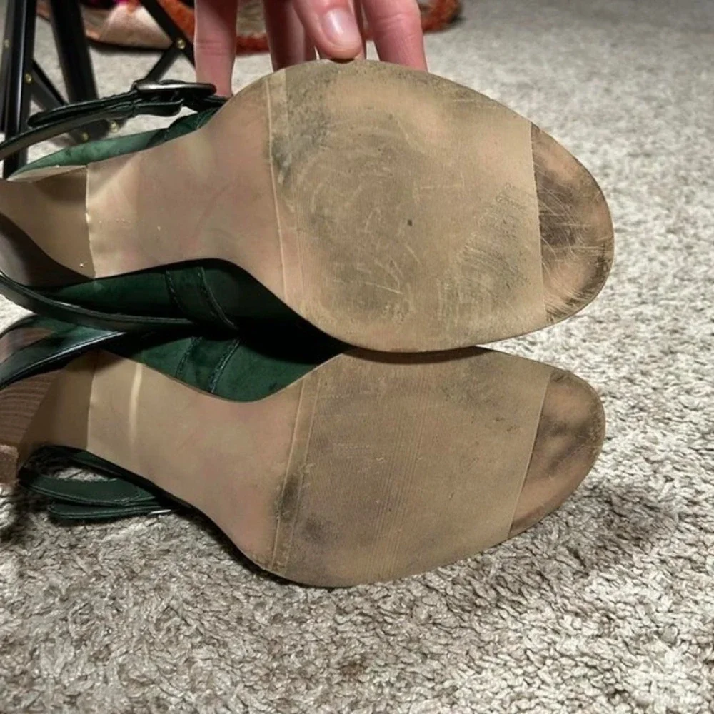 Vintage Y2K Women's Green Leather Buckle Strappy Heeled Ankle Boots Size 8 Funky